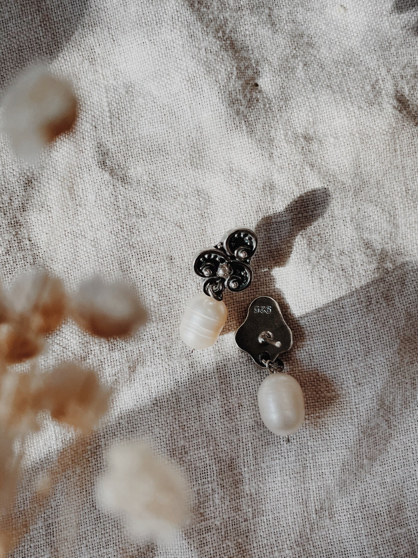 Sterling Silver Filigree Pearl Studs